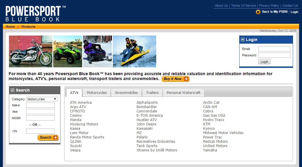 Desktop Screenshot of Price Digests Powersport Blue book