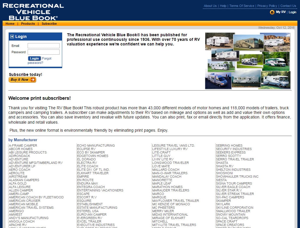 Desktop Screenshot of Recreational Vehicle Blue Book