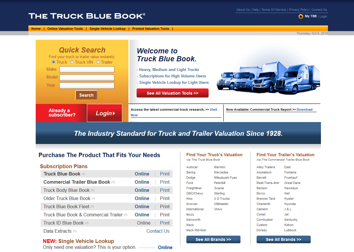 Screenshot of Web Truck Blue book screen