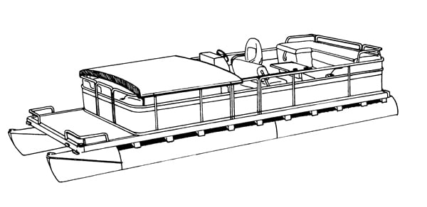Cartoon image of black and white pontoon boat