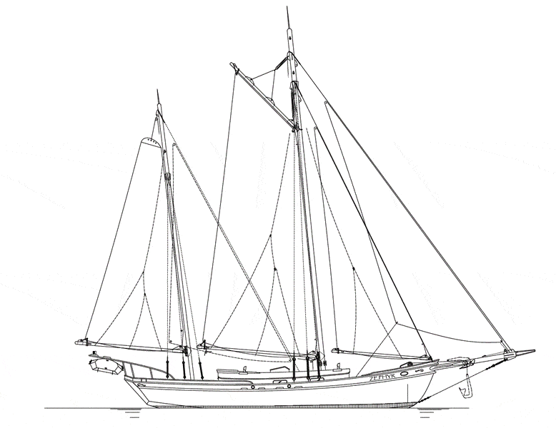 Cartoon image of black and white sailboat