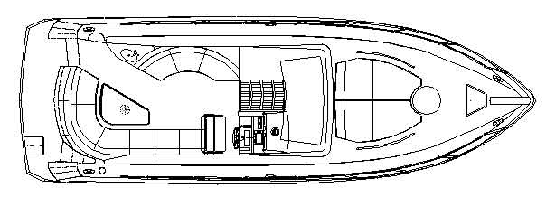 Cartoon image of black and white boat, birds-eye view