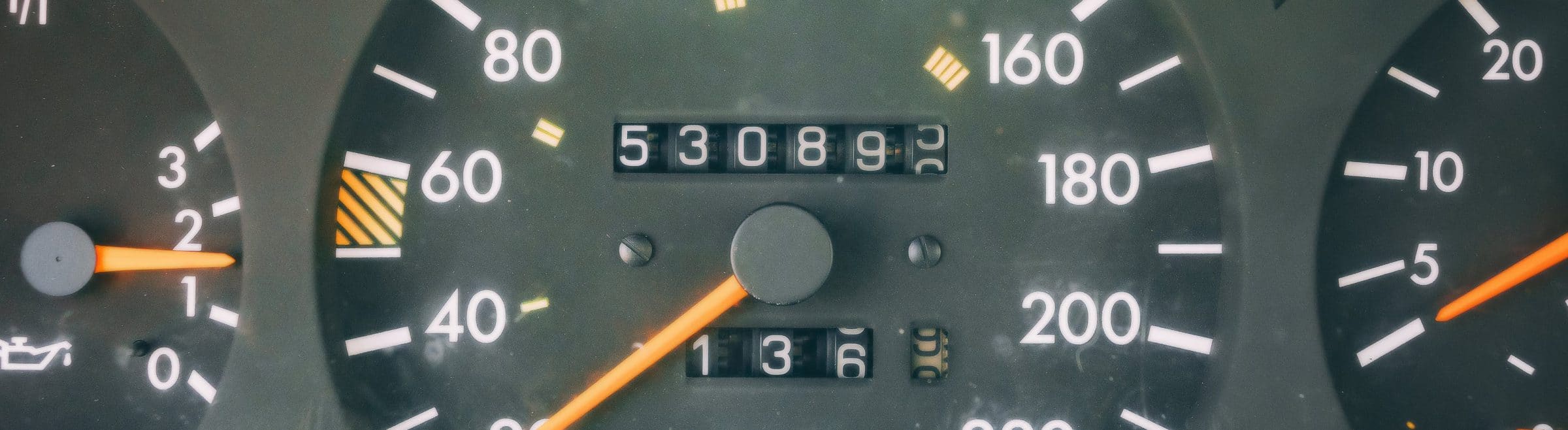 Dashboard closeup with visible speedometer and fuel level