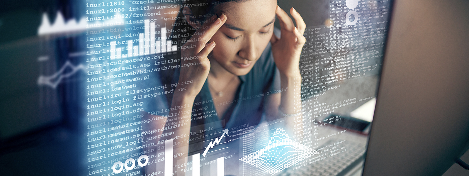 woman overwhelmed by analyzing data